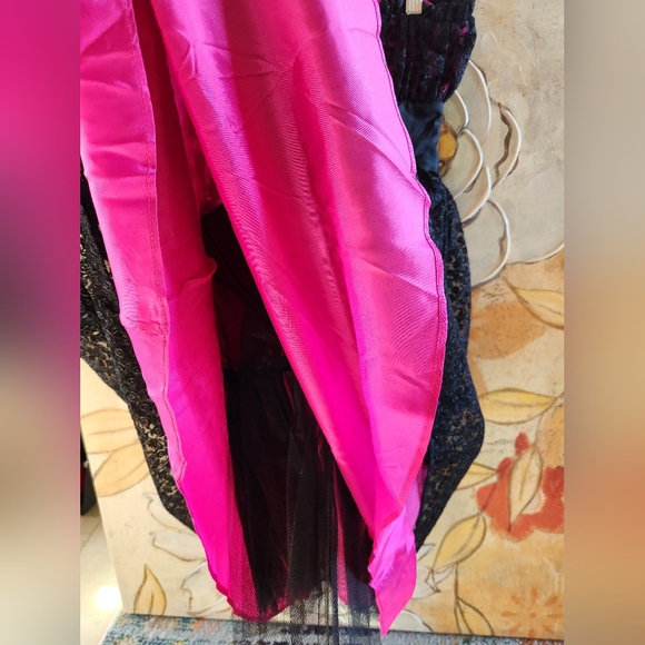 BETSEY JOHNSON Y2k Strapless Black Lace Hot Pink Satin Slip Zip Mini Dress - Picture 11 of 16